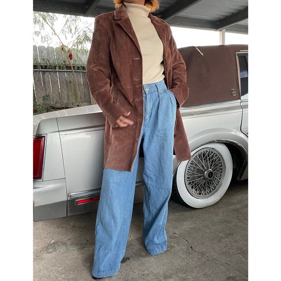 🔥Vintage Y2K Metrostyle Soft Leather Suede Classic Preppy Duster Jacket Sz 10P - Picture 2 of 16
